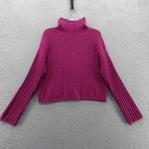 Open Edit Magenta Pink Ribbed Turtleneck Crop Sweater‎ Small NEW